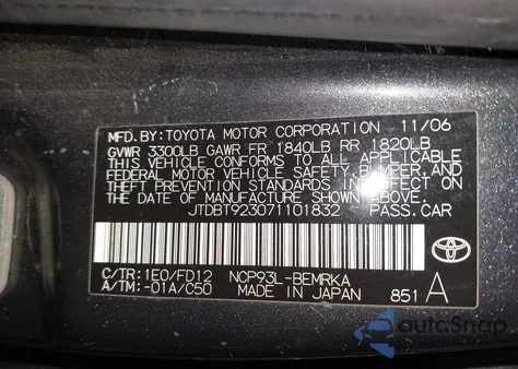 2007 Toyota Yaris z USA, uszkodzony, nr VIN JTDBT923071101832